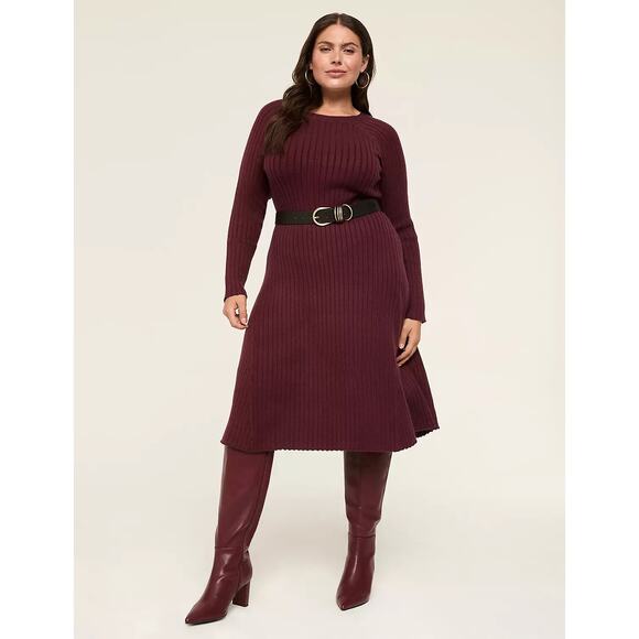 Lane Bryant Women's Size 22/24 Maroon Rib Sweater Midi Dress New with Tag - Picture 1 of 12